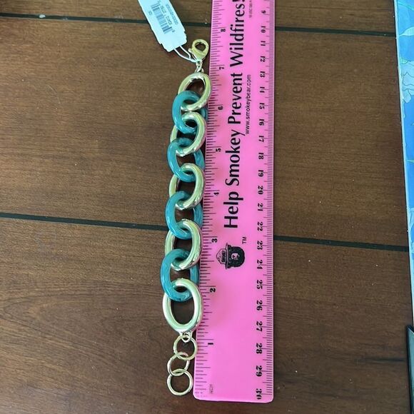 *Lee Angel* Signature Mixed Media Link Bracelet NWT Teal Aqua - Picture 8 of 8